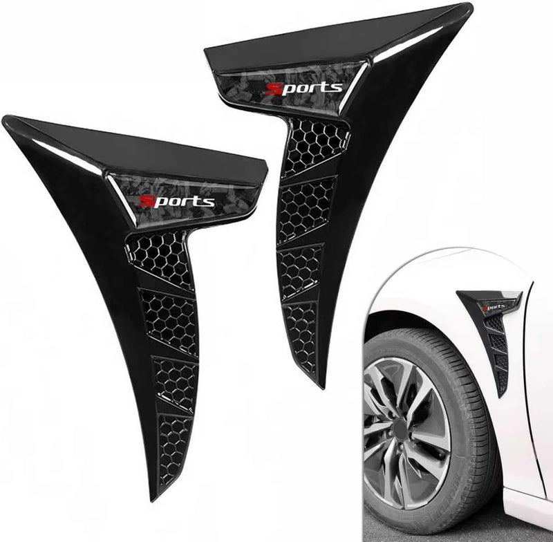 Arwrilt 2 PCS Car Fender Side Vents, TPU Shark Gill Side Air Flow Hole Grille with Sports Logo, Cool Personality Fender Vent Trim Covers, Self-Adhesive Spoiler Exterior Decorations for Cars (Black) - Image 1